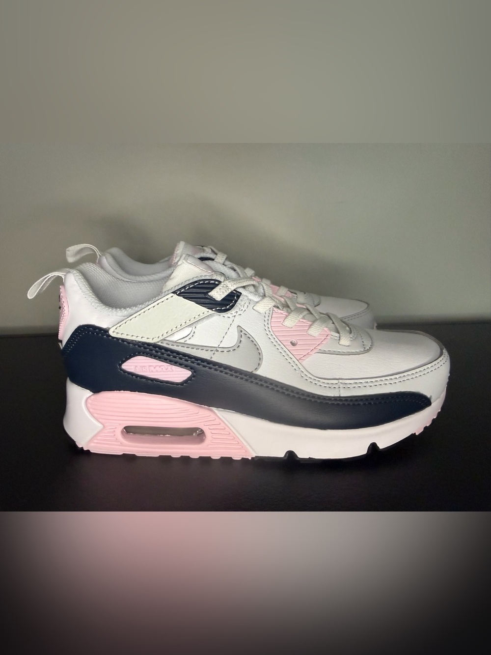 NEW Air Max 90 EasyOn LTR (PS) White/Wolf Grey-Pink Foam For Girls Size 3Y